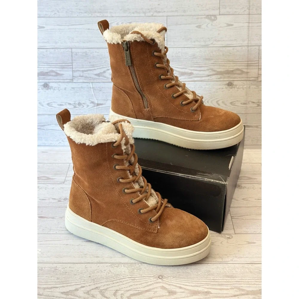 J/Slides Platform Boots Womens 6 Brown Suede Shearling Gorpcore Streetwear